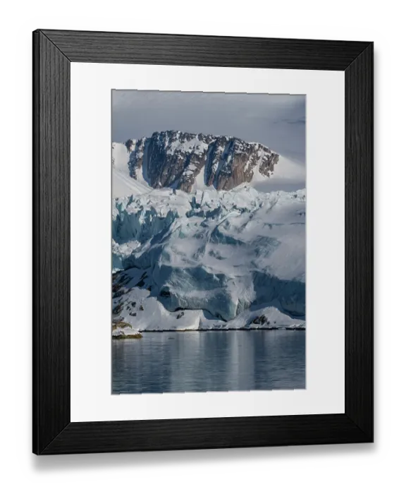 Framed Print : Svalbard, Norway. Landscape of mountain, glacier and bay