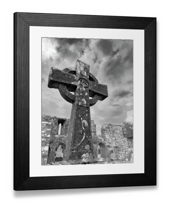 Framed Print : Lichen covers ancient Celtic cross at Burrishoole Abbey Framed Print : Lichen covers ancient Celtic cross at Burrishoole Abbey