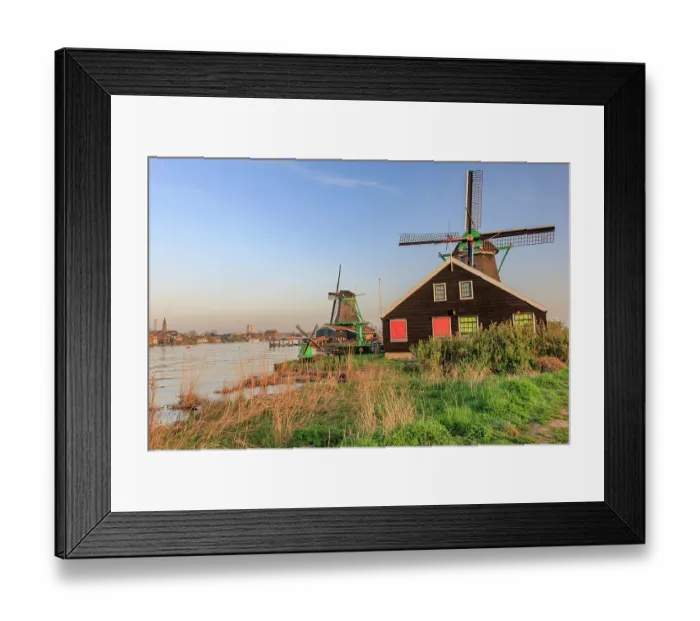 Framed Print : Netherlands, North Holland. Zaanse Schans. Kalverpolderpad. Typical Dutch windmills Framed Print : Netherlands, North Holland. Zaanse Schans. Kalverpolderpad. Typical Dutch windmills