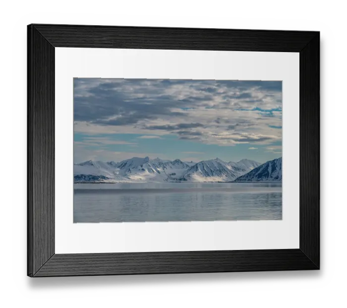 Framed Print : Svalbard, Norway. Landscape of mountain, water and clouds
