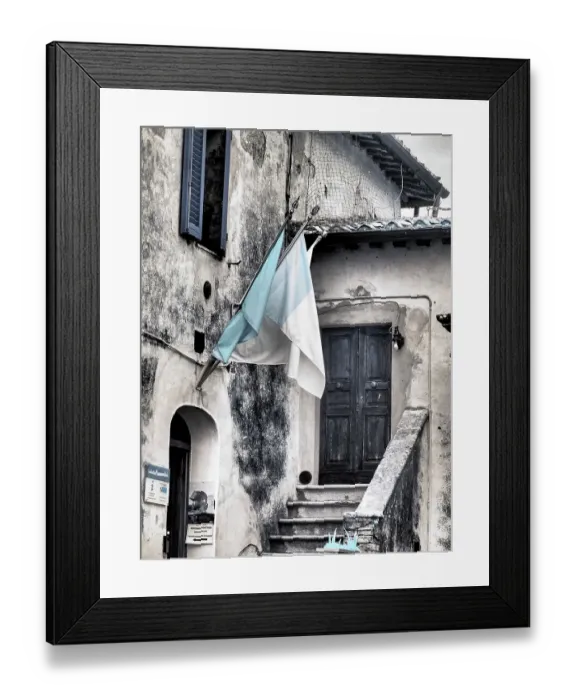 Framed Print : Italy. Infrared of stairs and flags of Monteriggioni Framed Print : Italy. Infrared of stairs and flags of Monteriggioni