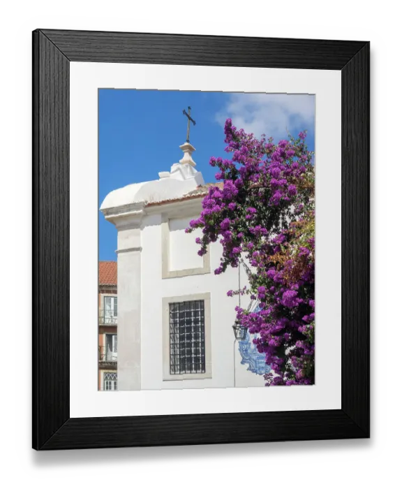 Framed Print : Portugal, Lisbon. The Igreja de Santa Luzia and flowering bougainvillea