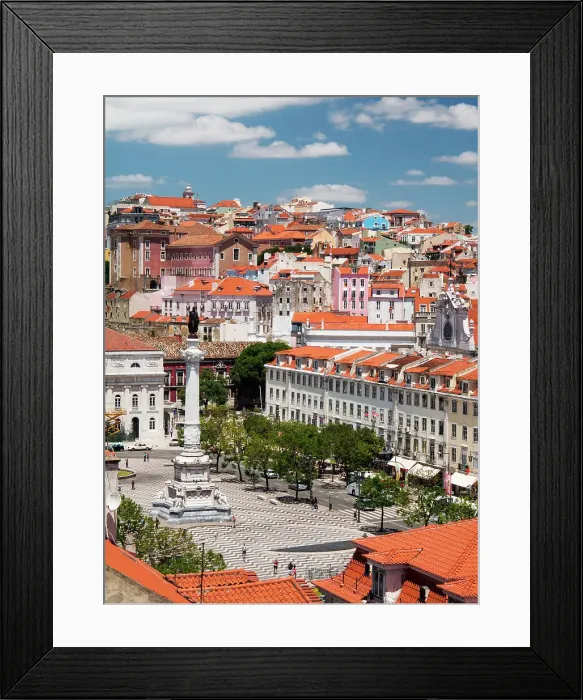 Framed Print : Portugal, Lisbon. View over Praca Dom Pedro IV (Rossio) from the Santa Justa lift, Baixa District Framed Print : Portugal, Lisbon. View over Praca Dom Pedro IV (Rossio) from the Santa Justa lift, Baixa District