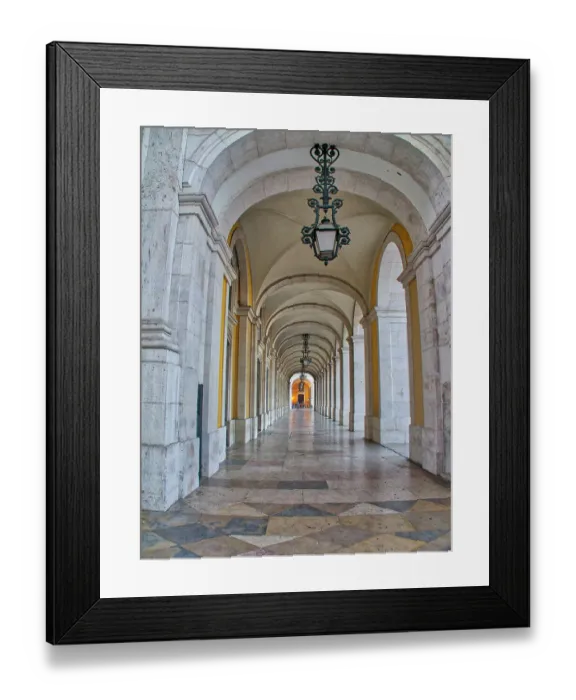 Framed Print : Portugal, Lisbon. Columns of the Arcade of Commerce Square