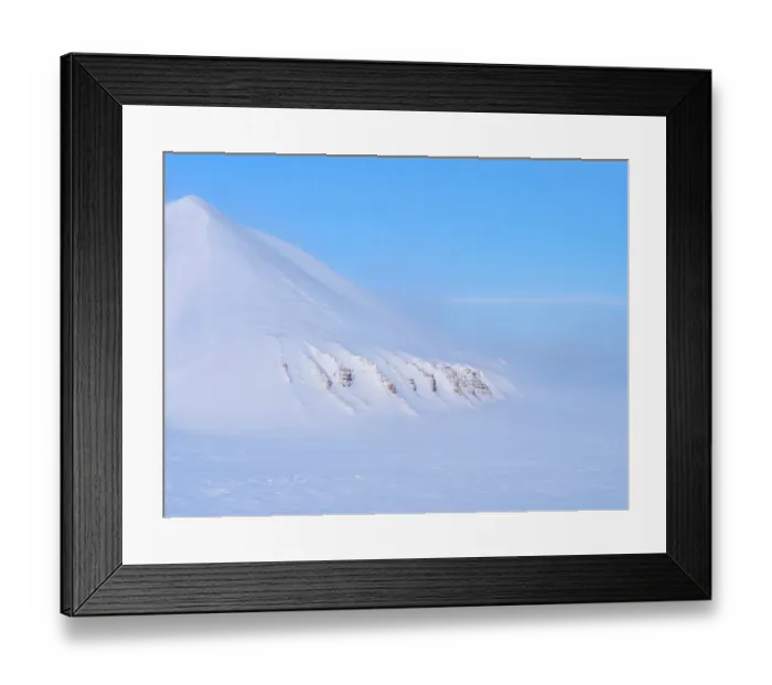 Framed Print : Glacier Rabotbreen and Nunatak Kopingfjellet in Sassen-Buensow Land National Park. Winter landscape on the island Spitsbergen in the Svalbard Archipelago. Scandinavia, Norway
