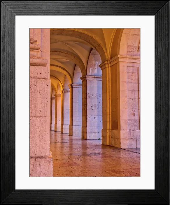 Framed Print : Portugal, Lisbon. Columns of the Arcade of Commerce Square with evening light Framed Print : Portugal, Lisbon. Columns of the Arcade of Commerce Square with evening light