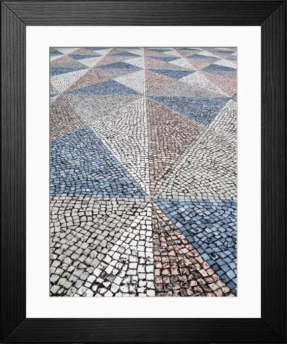 Framed Print : Portugal, Lisbon. Typical Portuguese colorful cobblestone pavement
