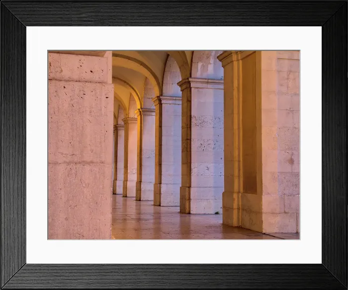 Framed Print : Portugal, Lisbon. Columns of the Arcade of Commerce Square with evening light Framed Print : Portugal, Lisbon. Columns of the Arcade of Commerce Square with evening light