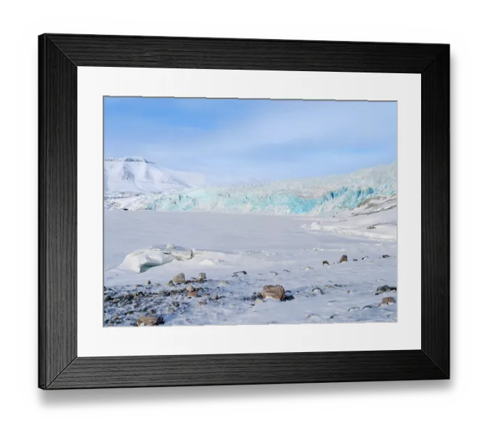 Framed Print : Glacier Nordenskioldbreen and frozen Adolfbukta. Winter landscape on the island Spitsbergen in the Svalbard Archipelago. Scandinavia, Norway Framed Print : Glacier Nordenskioldbreen and frozen Adolfbukta. Winter landscape on the island Spitsbergen in the Svalbard Archipelago. Scandinavia, Norway