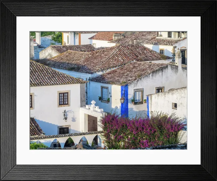 Framed Print : Portugal, Obidos. Elevated view of the town of Obidos with the terracotta tiled rooftops