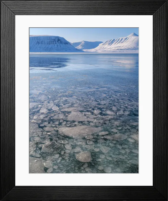 Framed Print : Pancake ice, process of forming of sea ice. Coast of Colesbukta part of Isfjorden during winter, on the island of Spitsbergen in the Svalbard Archipelago. Arctic, Norway Framed Print : Pancake ice, process of forming of sea ice. Coast of Colesbukta part of Isfjorden during winter, on the island of Spitsbergen in the Svalbard Archipelago. Arctic, Norway