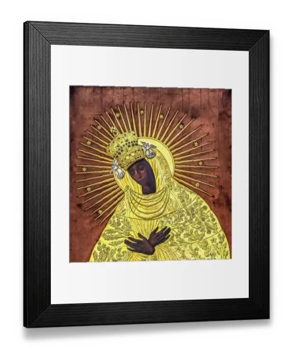 Framed Print : Black Madonna, St. Mary's Church, Gdansk, Poland. Abstract copy original Black Madonna in Jasna Gora. Icon is important Polish symbol. Church built in 1300's