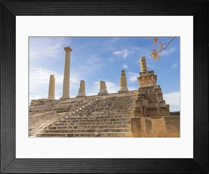 Framed Print : Ben Arous, Tunisia. Tourists at the ruins of the Roman Capitol at the Uthina Archaeological Site Framed Print : Ben Arous, Tunisia. Tourists at the ruins of the Roman Capitol at the Uthina Archaeological Site