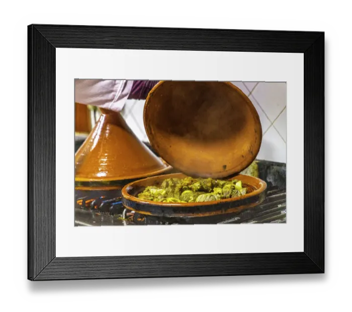 Framed Print : Morocco, Taroudant Province. Hotel Dar Zitoune, cooking food in a tagine