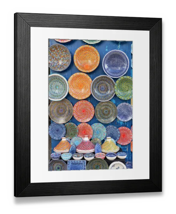 Framed Print : Tunis, Tunisia. Colorful bowls for sale
