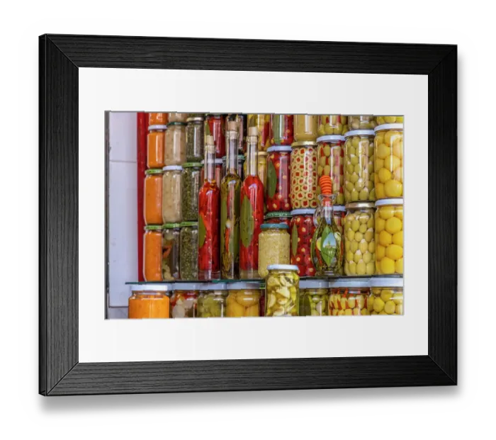 Framed Print : Morocco, Marrakech. Olive jars for sale