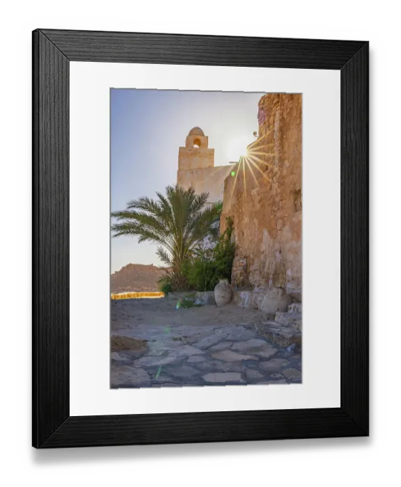 Framed Print : Chenini, Tataouine, Tunisia. Minaret of a small mosque in the town of Tatouine