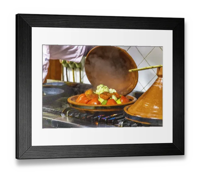 Framed Print : Morocco, Taroudant Province. Hotel Dar Zitoune, cooking food in a tagine