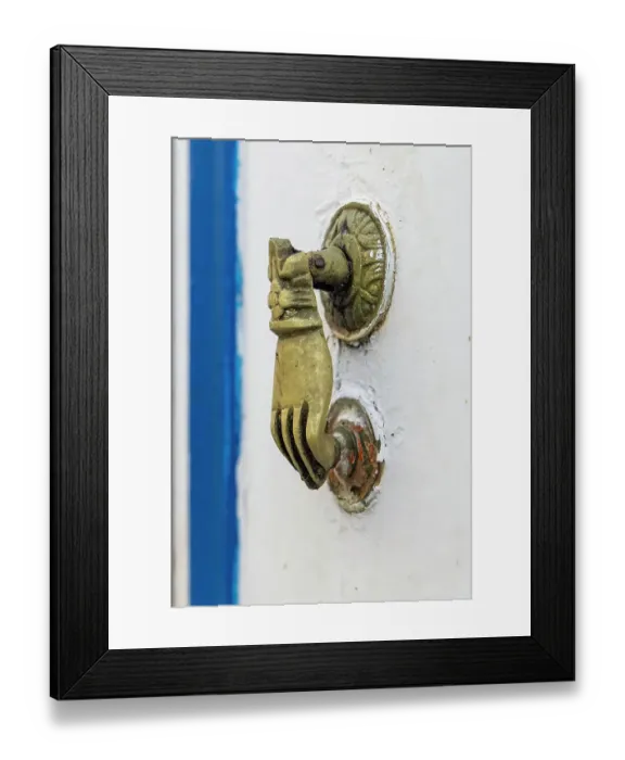 Framed Print : Hammamet, Nabeul, Tunisia. Hand shaped brass door knocker Framed Print : Hammamet, Nabeul, Tunisia. Hand shaped brass door knocker