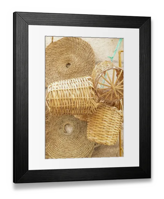Framed Print : Sidi Bouzid, Tunisia. Woven baskets for sale at the outdoor souk in Bir al Haffay