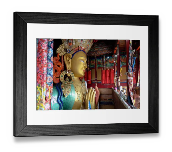 Framed Print : India, Ladakh, Indus Valley, Thiksey, Thiksey Monastery. Details of the Tibetan style statues and artifacts where people come to worship Framed Print : India, Ladakh, Indus Valley, Thiksey, Thiksey Monastery. Details of the Tibetan style statues and artifacts where people come to worship