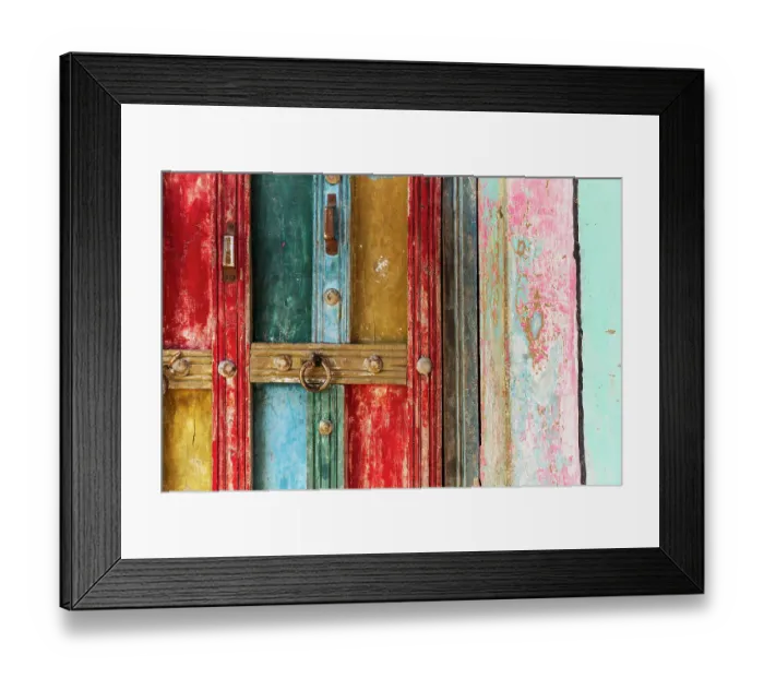 Framed Print : India, State of Gujarat, Bhuj, Meghwal. Bhirandiara. Painted door abstract Framed Print : India, State of Gujarat, Bhuj, Meghwal. Bhirandiara. Painted door abstract