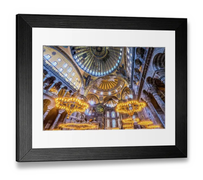 Framed Print : Hagia Sophia illuminated, Istanbul, Turkey. Emperor Justinian built cathedral of Constantinople in 537 AD, which later became a mosque in 1453 and 2020. Medallion is one of eight and this for Ali, one of the first four caliphs Framed Print : Hagia Sophia illuminated, Istanbul, Turkey. Emperor Justinian built cathedral of Constantinople in 537 AD, which later became a mosque in 1453 and 2020. Medallion is one of eight and this for Ali, one of the first four caliphs