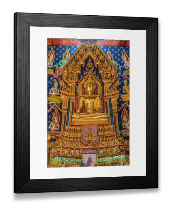 Framed Print : Colorful golden Buddha decorations, Wat Thatsanarun Suntharikaram community temple, Bangkok, Thailand. Small old temple in a neighborhood in Bangkok Framed Print : Colorful golden Buddha decorations, Wat Thatsanarun Suntharikaram community temple, Bangkok, Thailand. Small old temple in a neighborhood in Bangkok