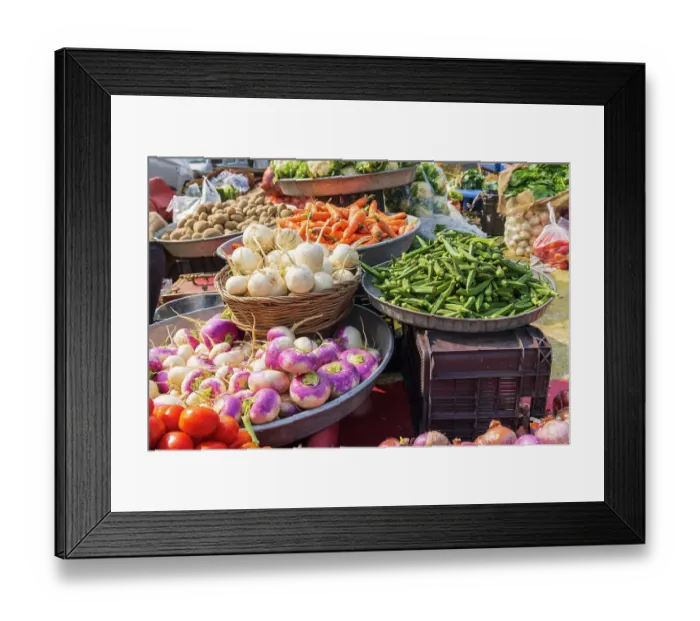 Framed Print : Rainawari, Srinagar, Jammu and Kashmir, India. Fresh vegetables at a market