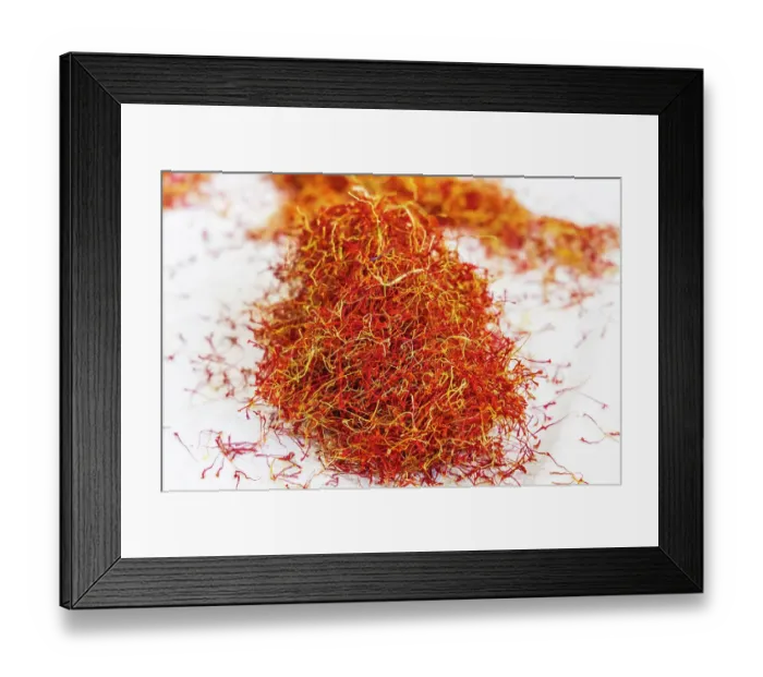 Framed Print : Chanda Haro, Pampore, Jammu and Kashmir, India. Pistils from saffron crocus flowers Framed Print : Chanda Haro, Pampore, Jammu and Kashmir, India. Pistils from saffron crocus flowers