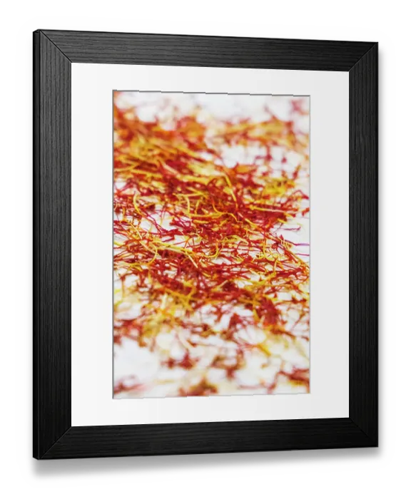 Framed Print : Chanda Haro, Pampore, Jammu and Kashmir, India. Pistils from saffron crocus flowers in Jammu and Kashmir