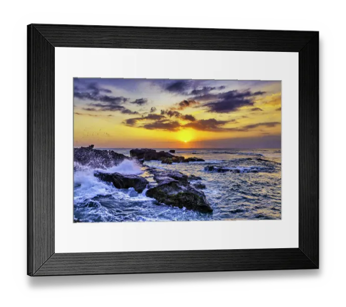 Framed Print : Sunset on the Indian Ocean with lava rock islets in the foreground Framed Print : Sunset on the Indian Ocean with lava rock islets in the foreground