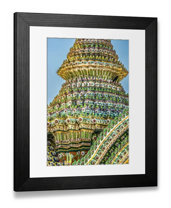 Framed Print : Colorful ceramic Chedi spire pagoda, Wat Pho Temple, Bangkok, Thailand. Built in 1600's. One of the oldest temples in Thailand Framed Print : Colorful ceramic Chedi spire pagoda, Wat Pho Temple, Bangkok, Thailand. Built in 1600's. One of the oldest temples in Thailand