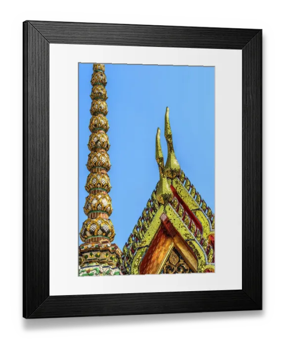 Framed Print : Ceramic Chedi spire pavilion roof, Wat Pho Temple, Bangkok, Thailand. Built in 1600's. One of the oldest temples in Thailand