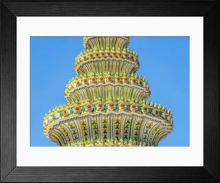 Framed Print : Colorful ceramic Chedi spire pagoda, Wat Pho Temple, Bangkok, Thailand. Built in 1600's. One of the oldest temples in Thailand