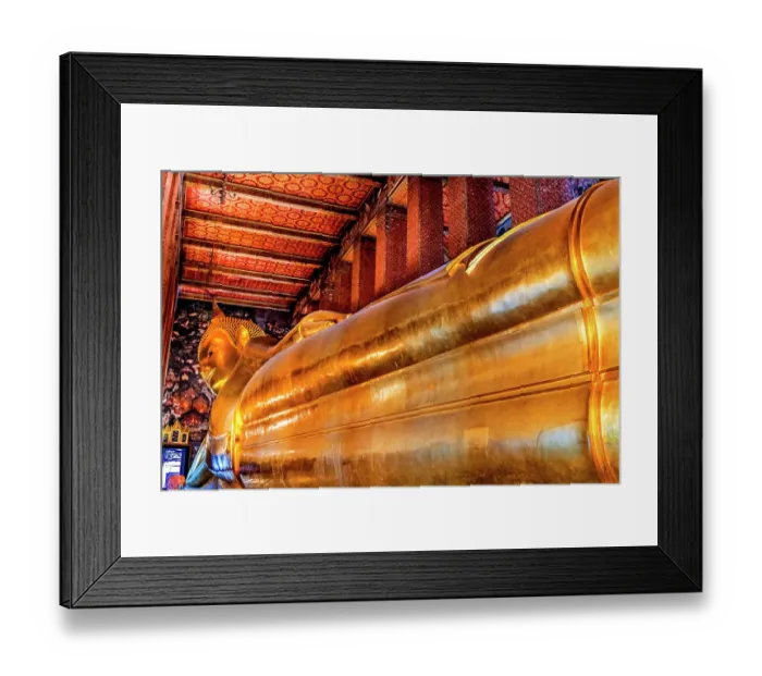 Framed Print : Colorful golden Reclining Buddha, Wat Pho Temple, Bangkok, Thailand. Temple built in 1600's. Reclining Buddha built in 1832 Framed Print : Colorful golden Reclining Buddha, Wat Pho Temple, Bangkok, Thailand. Temple built in 1600's. Reclining Buddha built in 1832
