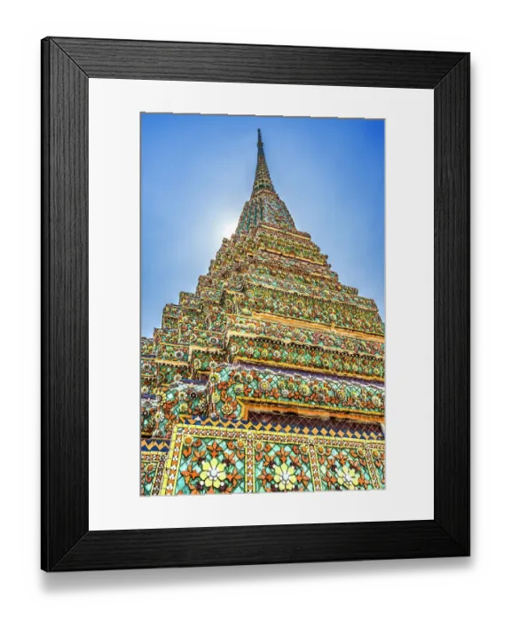 Framed Print : Colorful ceramic Chedi spire pagoda, Wat Pho Temple, Bangkok, Thailand. Built in 1600's. One of the oldest temples in Thailand