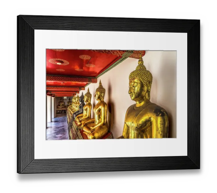 Framed Print : Colorful golden Buddhas, Wat Pho Temple, Bangkok, Thailand. Temple built in 1600's. Phra contains many historical buddhas from all over Thailand Framed Print : Colorful golden Buddhas, Wat Pho Temple, Bangkok, Thailand. Temple built in 1600's. Phra contains many historical buddhas from all over Thailand