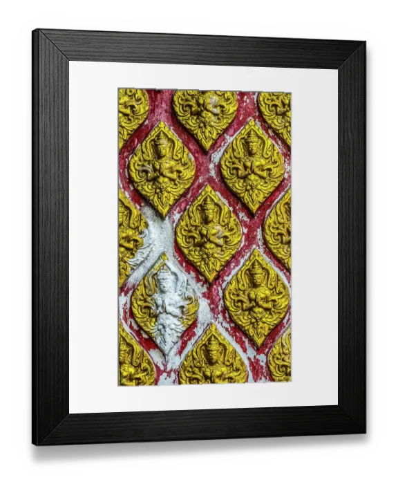 Framed Print : Colorful golden Buddha decorations Wat Thatsanarun Suntharikaram community temple, Bangkok, Thailand. Small old temple in a neighborhood in Bangkok