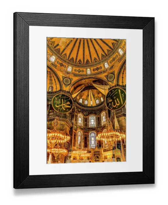Framed Print : Hagia Sophia illuminated, Istanbul, Turkey. Emperor Justinian built cathedral of Constantinople in 537 AD, which later became a mosque in 1453 and 2020. Medallions are two of eight with signatures for Mohammed and Allah Framed Print : Hagia Sophia illuminated, Istanbul, Turkey. Emperor Justinian built cathedral of Constantinople in 537 AD, which later became a mosque in 1453 and 2020. Medallions are two of eight with signatures for Mohammed and Allah