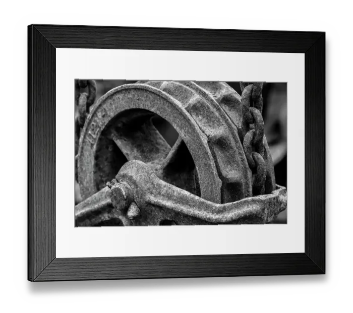 Framed Print : Antique pulley, block and tackle