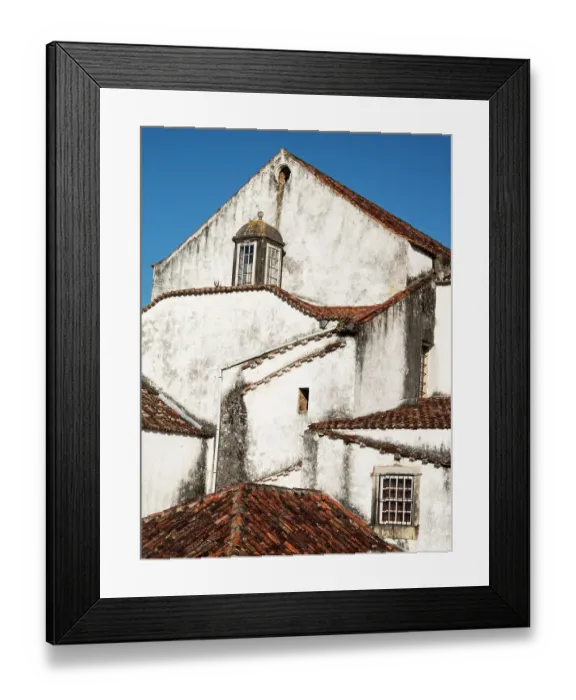 Framed Print : Portugal, Obidos. Elevated view of the town of Obidos with the terracotta tiled rooftops Framed Print : Portugal, Obidos. Elevated view of the town of Obidos with the terracotta tiled rooftops