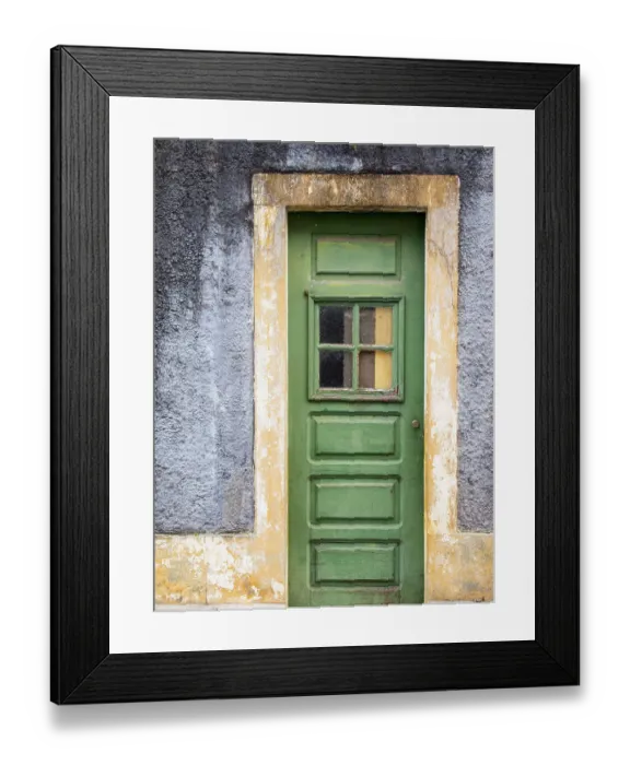 Framed Print : Portugal, Aveiro. Very old green wooden door along the streets Framed Print : Portugal, Aveiro. Very old green wooden door along the streets