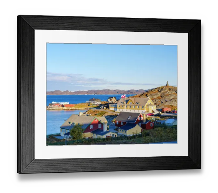 Framed Print : View over the old town. Nuuk the capital of Greenland during late autumn, Danish Territory Framed Print : View over the old town. Nuuk the capital of Greenland during late autumn, Danish Territory