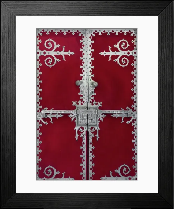 Framed Print : Sintra, Portugal. Quinta da Regaleira, The architecture evokes Roman, Gothic, Renaissance, and Manueline styles. Founded in 1904. Silver hardware adorns red velvet covered door. UNESCO World Heritage Site Framed Print : Sintra, Portugal. Quinta da Regaleira, The architecture evokes Roman, Gothic, Renaissance, and Manueline styles. Founded in 1904. Silver hardware adorns red velvet covered door. UNESCO World Heritage Site