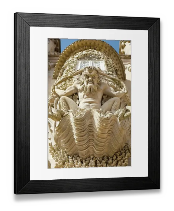 Framed Print : Sintra, Portugal. Pena Palace. The Greek God, Triton oversees the entry gate to the palace. The castle and monastery was built in the late 1400's and was later purchased in 1838 by King Ferdinand. Designated UNESCO site Framed Print : Sintra, Portugal. Pena Palace. The Greek God, Triton oversees the entry gate to the palace. The castle and monastery was built in the late 1400's and was later purchased in 1838 by King Ferdinand. Designated UNESCO site