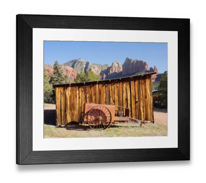 Framed Print : Arizona, Jordan Historical Park. Sedona Heritage Museum, tractor shed (1929) and old sprayer Framed Print : Arizona, Jordan Historical Park. Sedona Heritage Museum, tractor shed (1929) and old sprayer