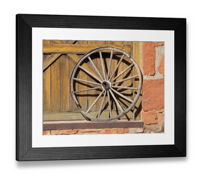 Framed Print : Arizona, Jordan Historical Park. Sedona Heritage Museum, old wagon wheel close-up