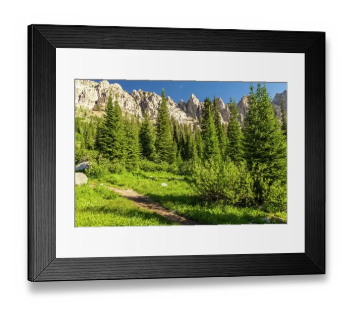 Framed Print : USA, Idaho, Sawtooth Wilderness. Trail in mountain and valley landscape