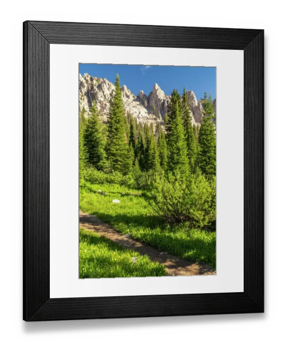 Framed Print : USA, Idaho, Sawtooth Wilderness. Trail in mountain and valley landscape Framed Print : USA, Idaho, Sawtooth Wilderness. Trail in mountain and valley landscape
